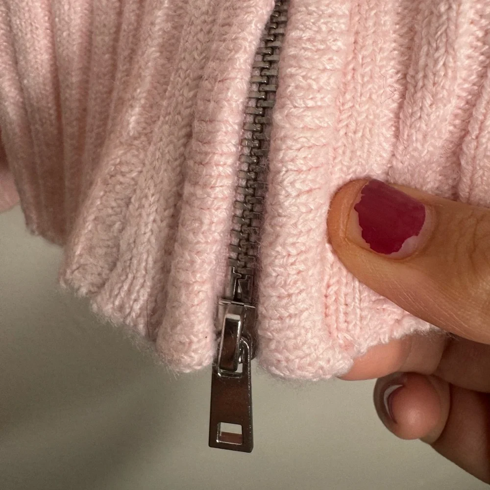 Planet Heart women's double zipper crop Fair isle light pink sweater girly cabin - Picture 4 of 9